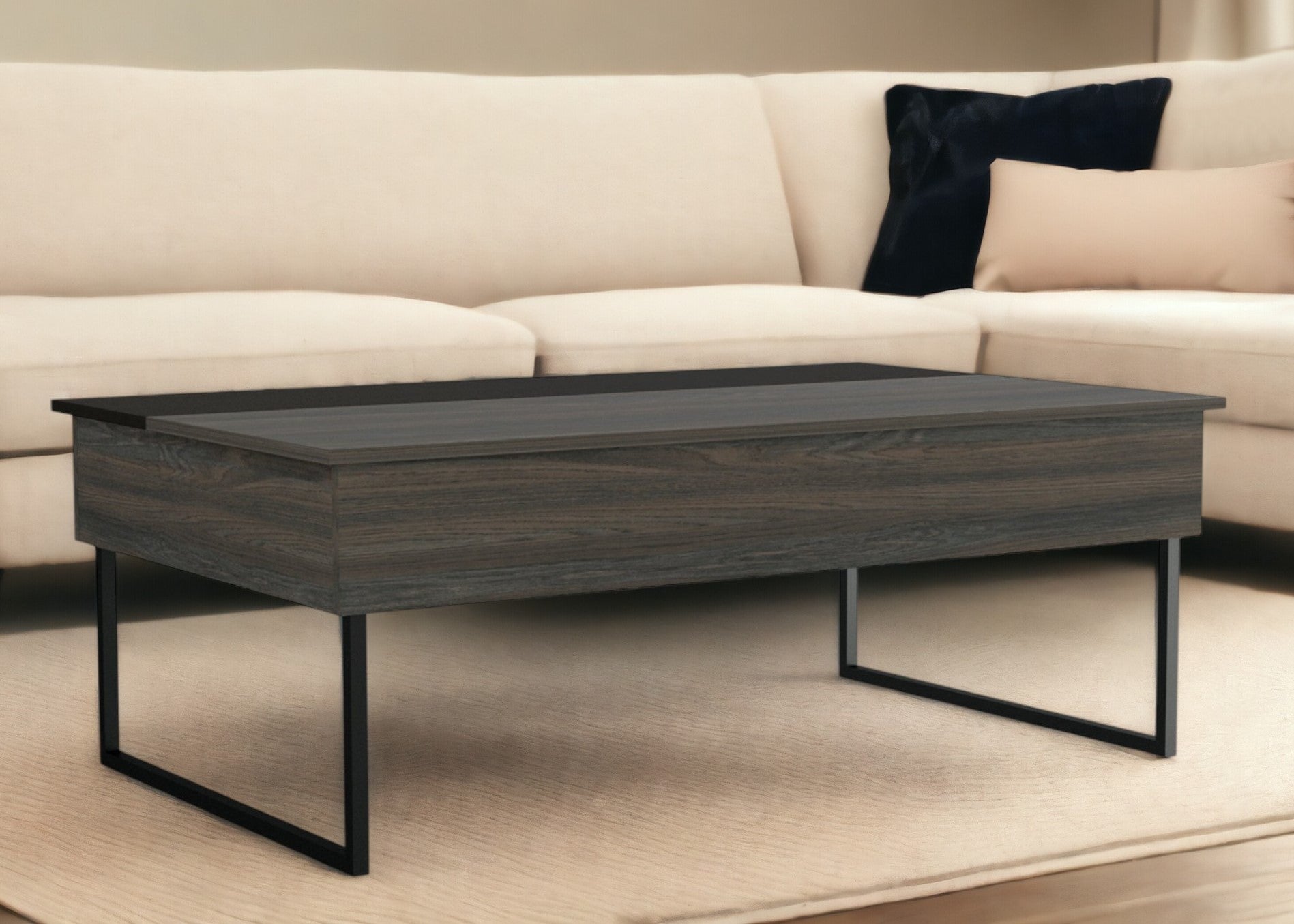 49'' Espresso And Black Wood And Metal Lift Top Coffee Table