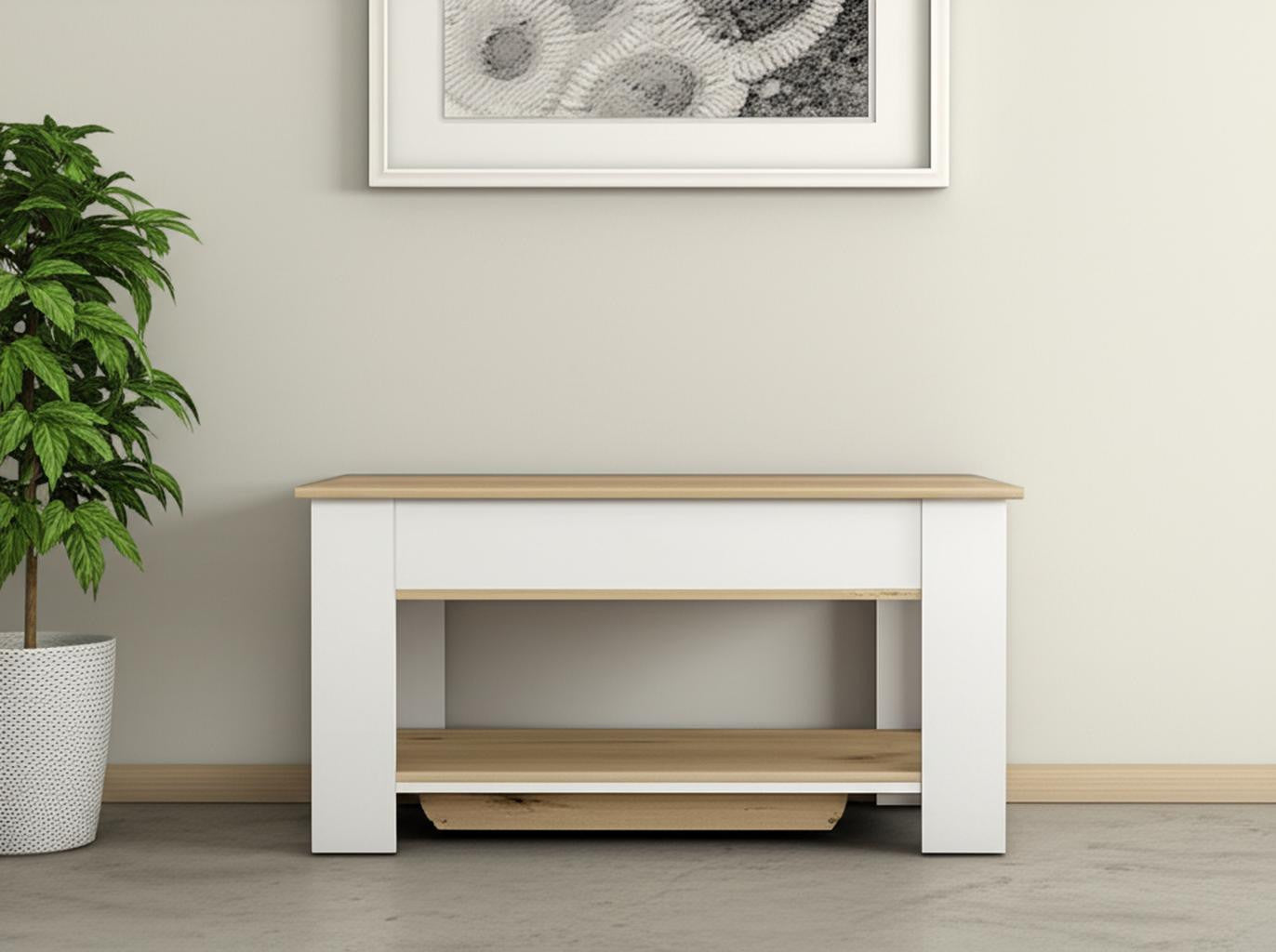 40 Oak and White Storage Bench with Flip Top