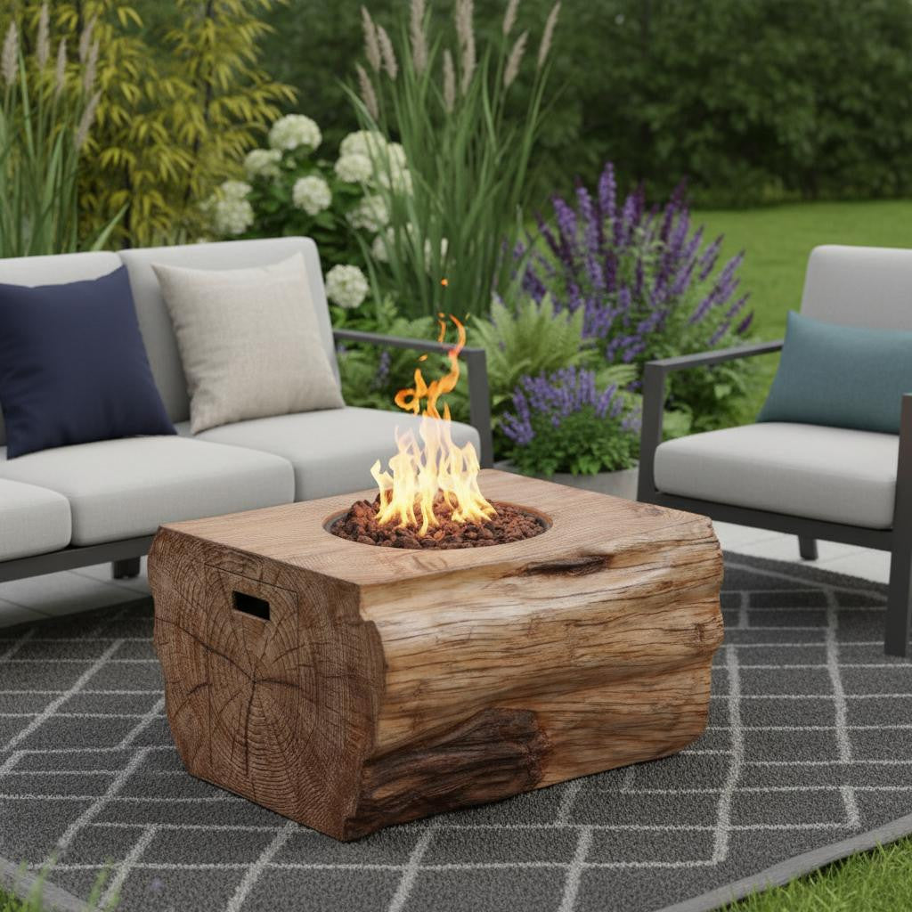 50000 BTU 40 Brown Aluminum Natural Gas Rectangular Fire Pit With Cover