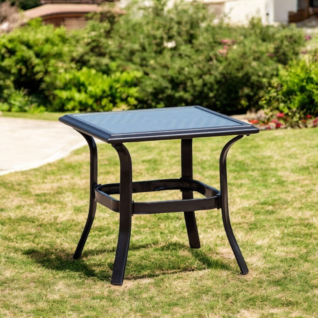 21 Black Metal Glass And Faux Wicker Outdoor Side Table