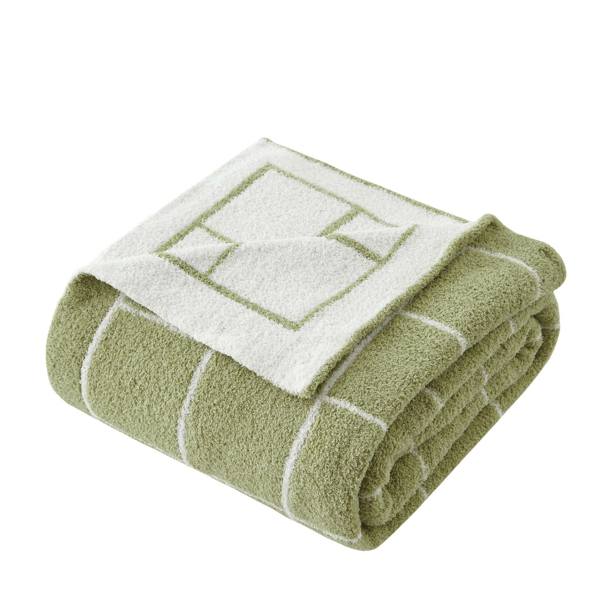 50'' X 60'' Green and White Fleece Knitted Geometric Plush Throw Blanket