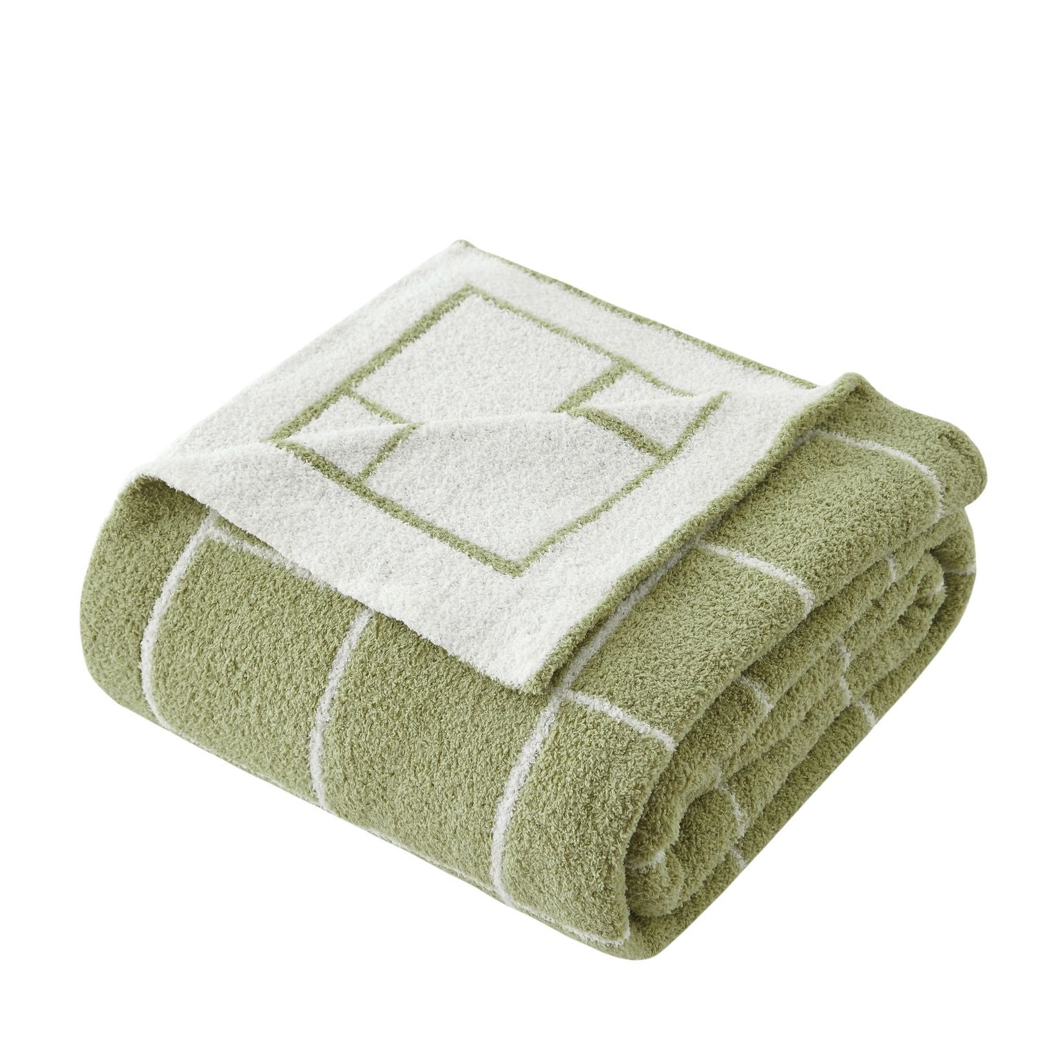 50'' X 60'' Green and White Fleece Knitted Geometric Plush Throw Blanket