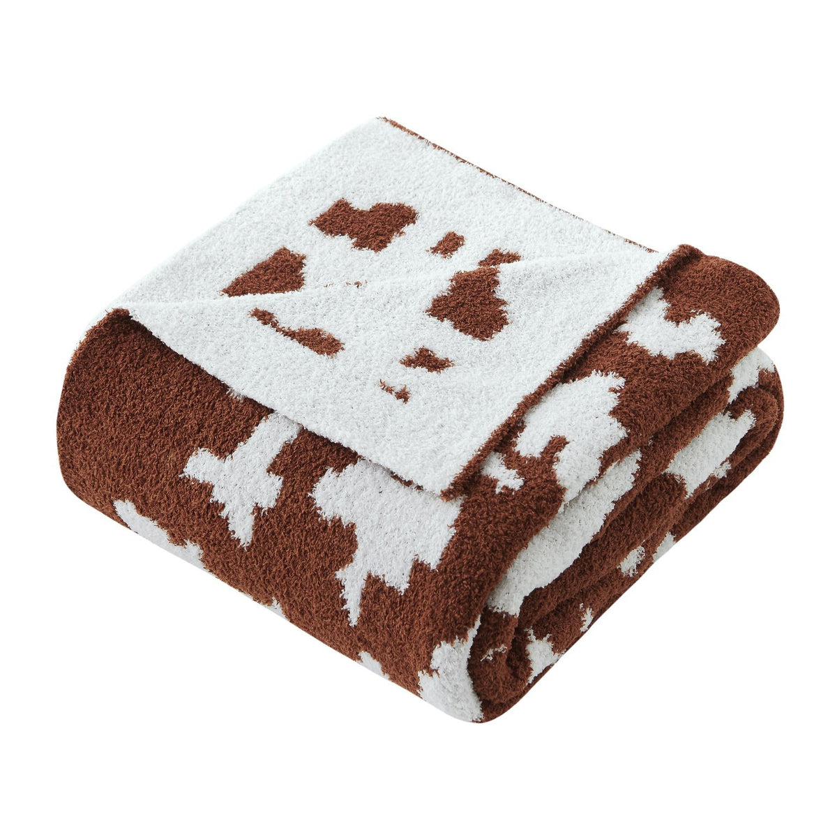 50'' X 60'' Brown and White Fleece Knitted Abstract Plush Throw Blanket