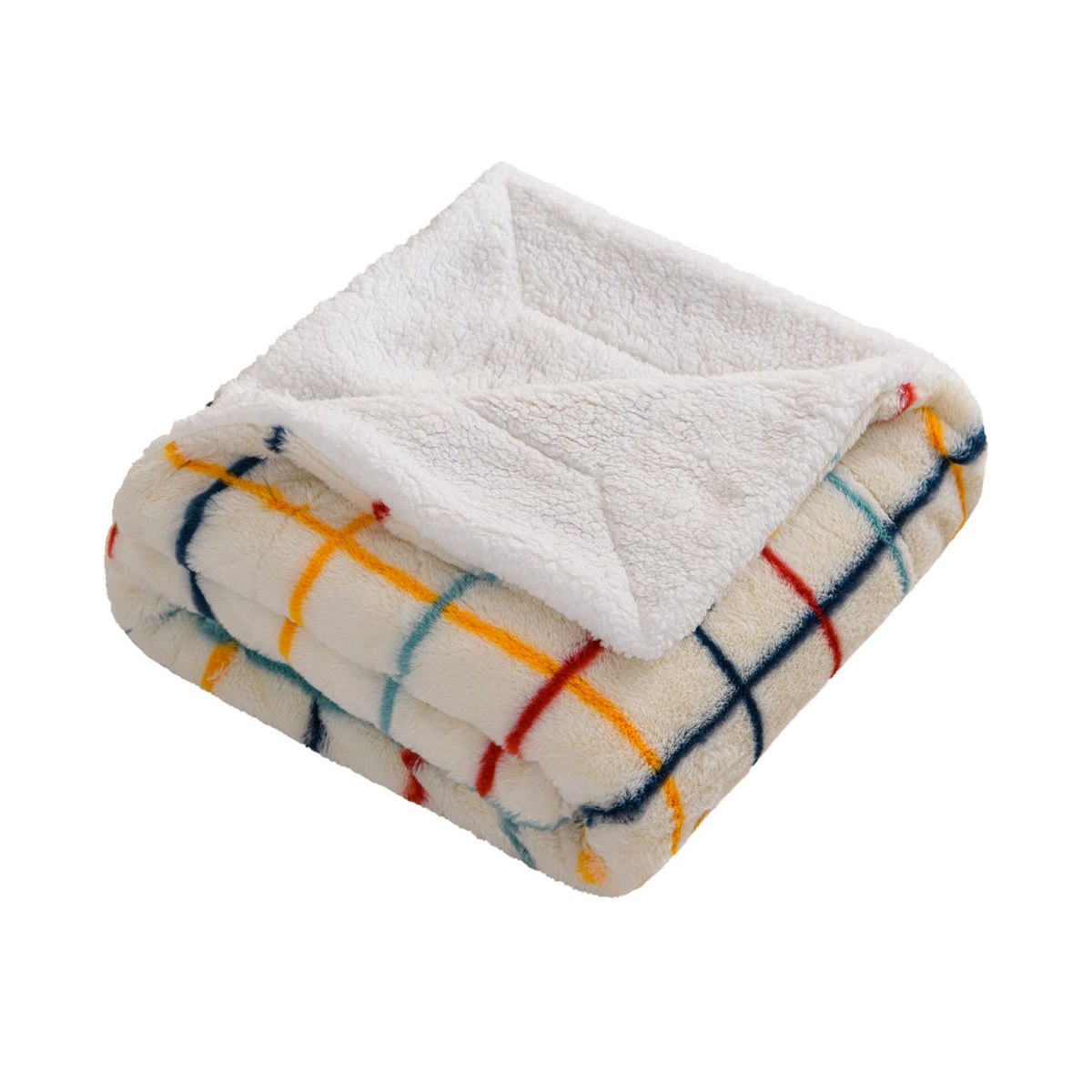 50'' X 60'' White Yellow and Green Faux Fur Geometric Plush Throw Blanket