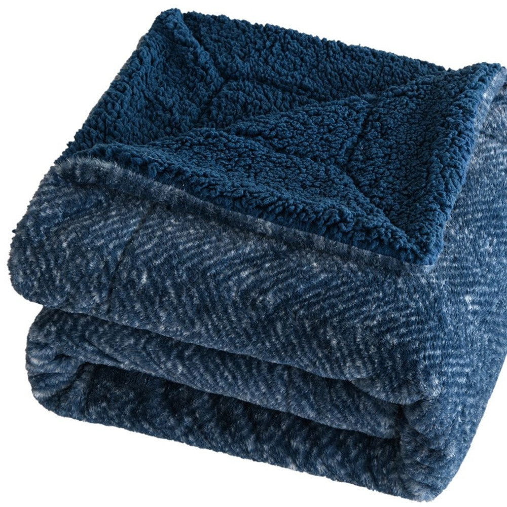 50'' X 60'' Oxford Blue Faux Fur Herringbone Plush Throw Blanket