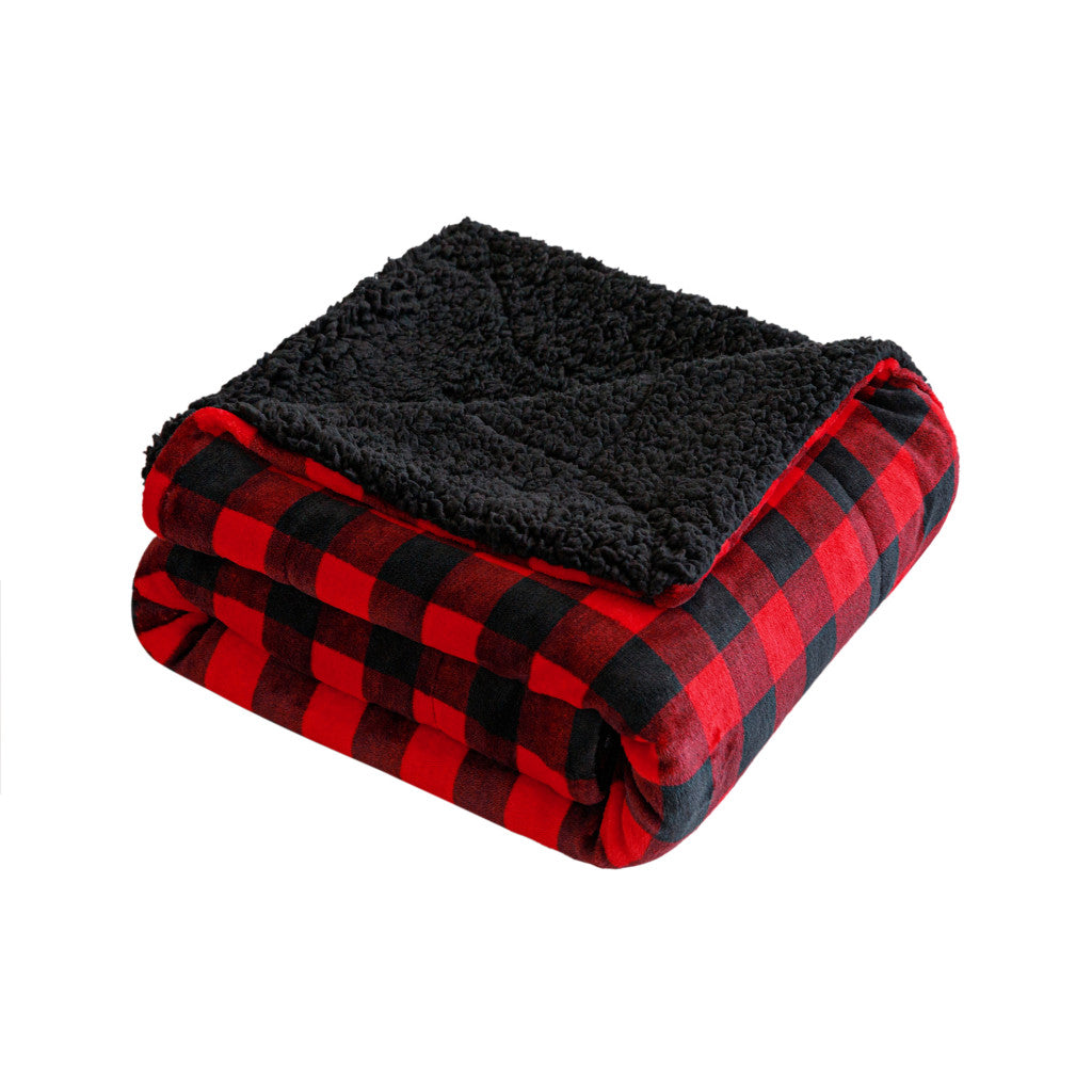 50'' X 60'' Red and Black Velvet Checkered Plush Throw Blanket