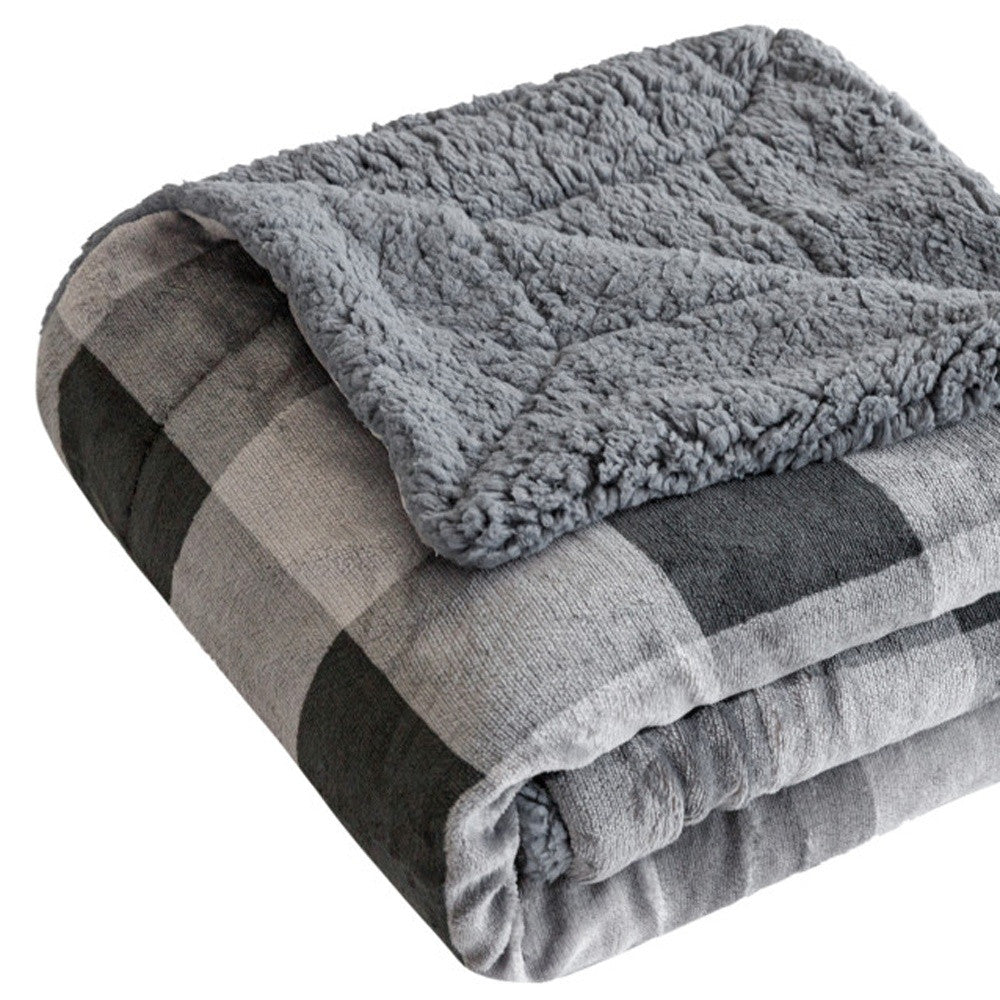 50'' X 60'' Charcoal and Gray Velvet Woven Checkered Plush Throw Blanket