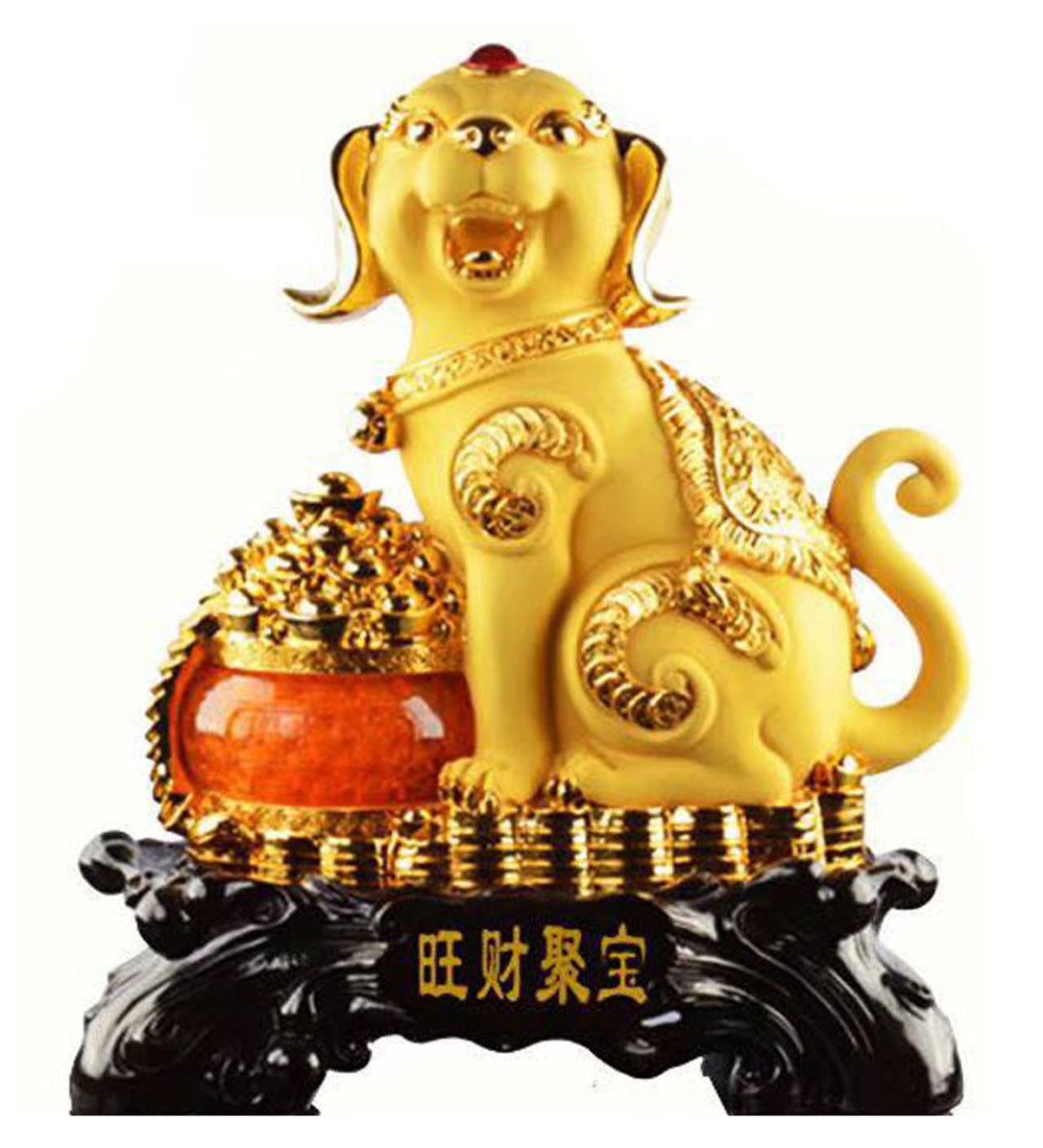 18Inch Big Golden Dog Statue Holding Wealthy Pot
