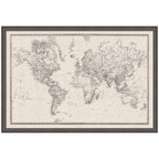 Framed Fabric Pinboard Vintage Black and White Linen World Map Wall Organization