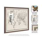 Framed Fabric Pinboard Vintage Black and White Linen World Map Wall Organization