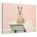 Sylvie Charming Boho Cottage Farmhouse Llama in Bathtub Framed Canvas by The Creative Bunch Studio