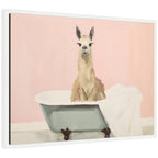 Sylvie Charming Boho Cottage Farmhouse Llama in Bathtub Framed Canvas by The Creative Bunch Studio