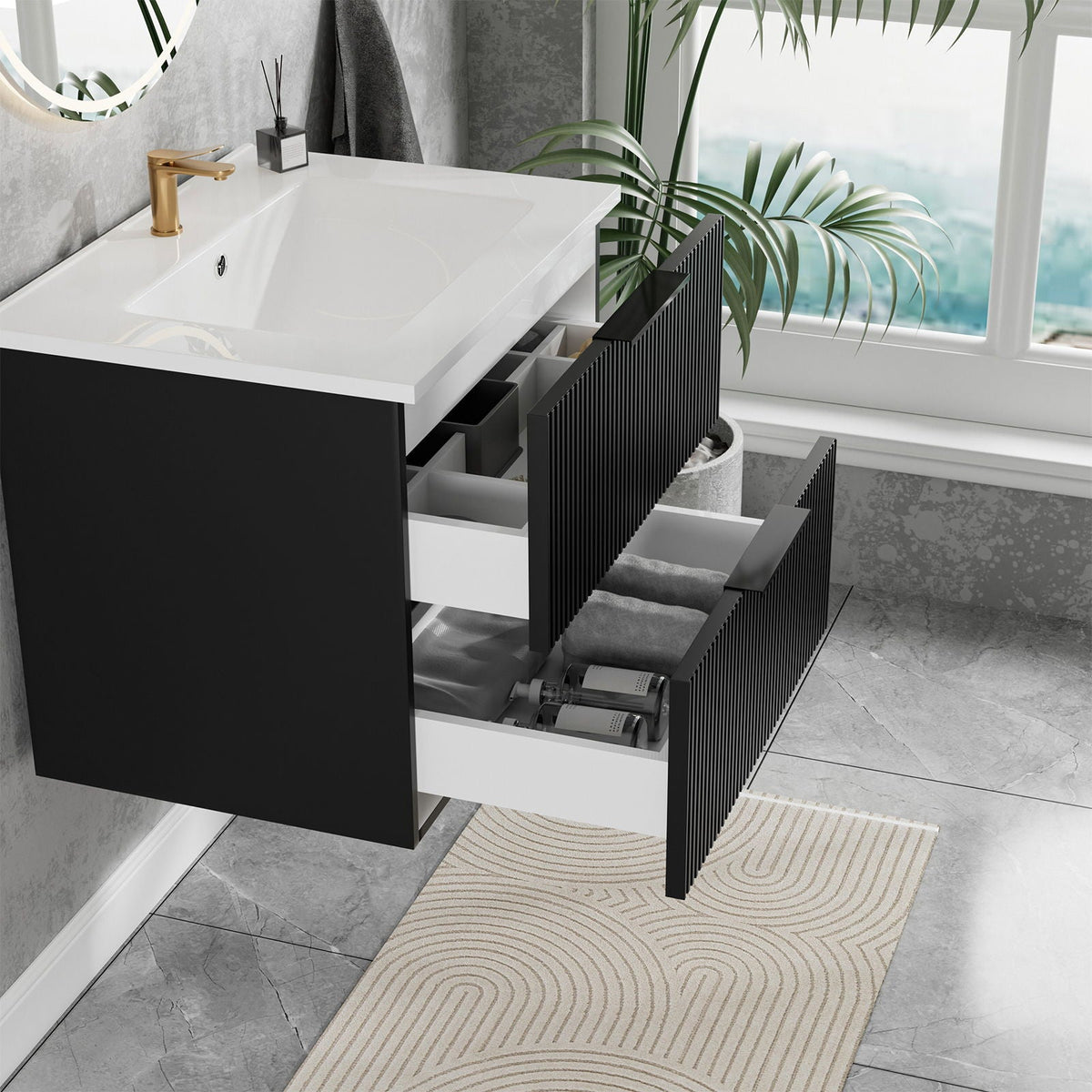 Modern Wall Mounted Floating Bathroom Vanity With Sink And Drawers