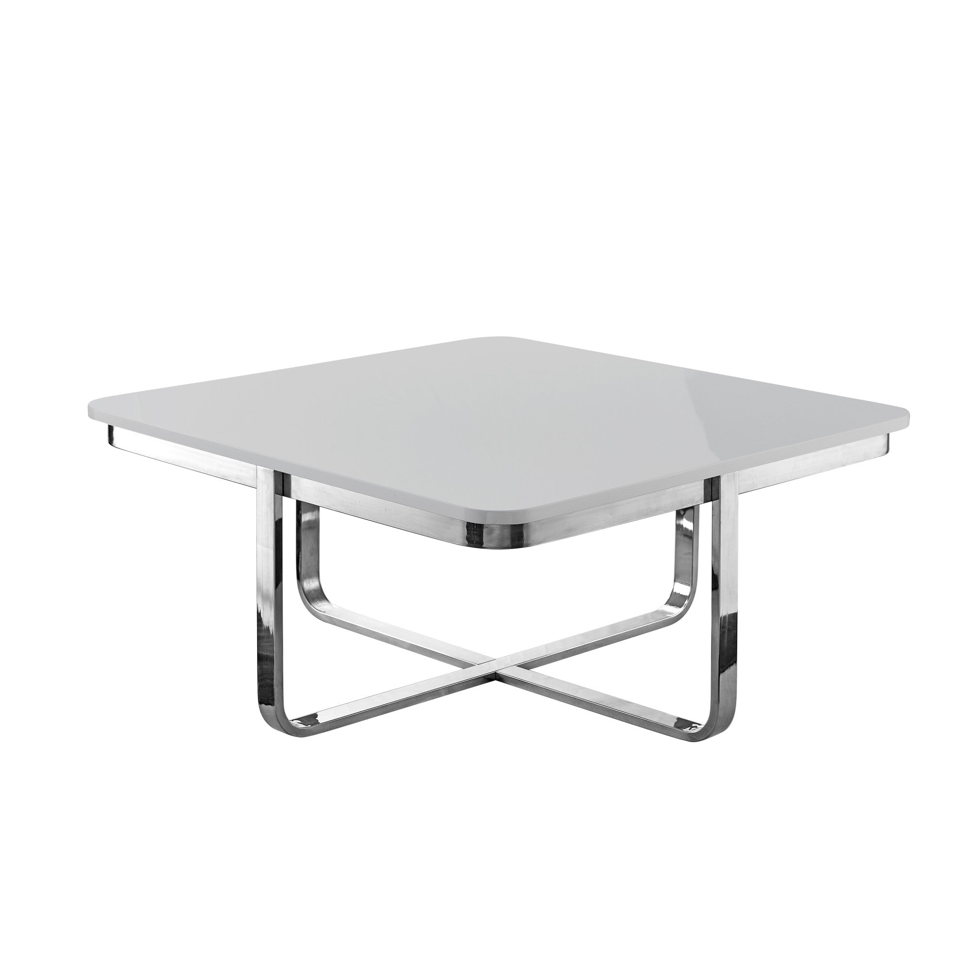 35 Light Gray And Silver Metallic Stainless Steel Square Coffee Table