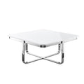 35 White And Silver Metallic Stainless Steel Square Coffee Table