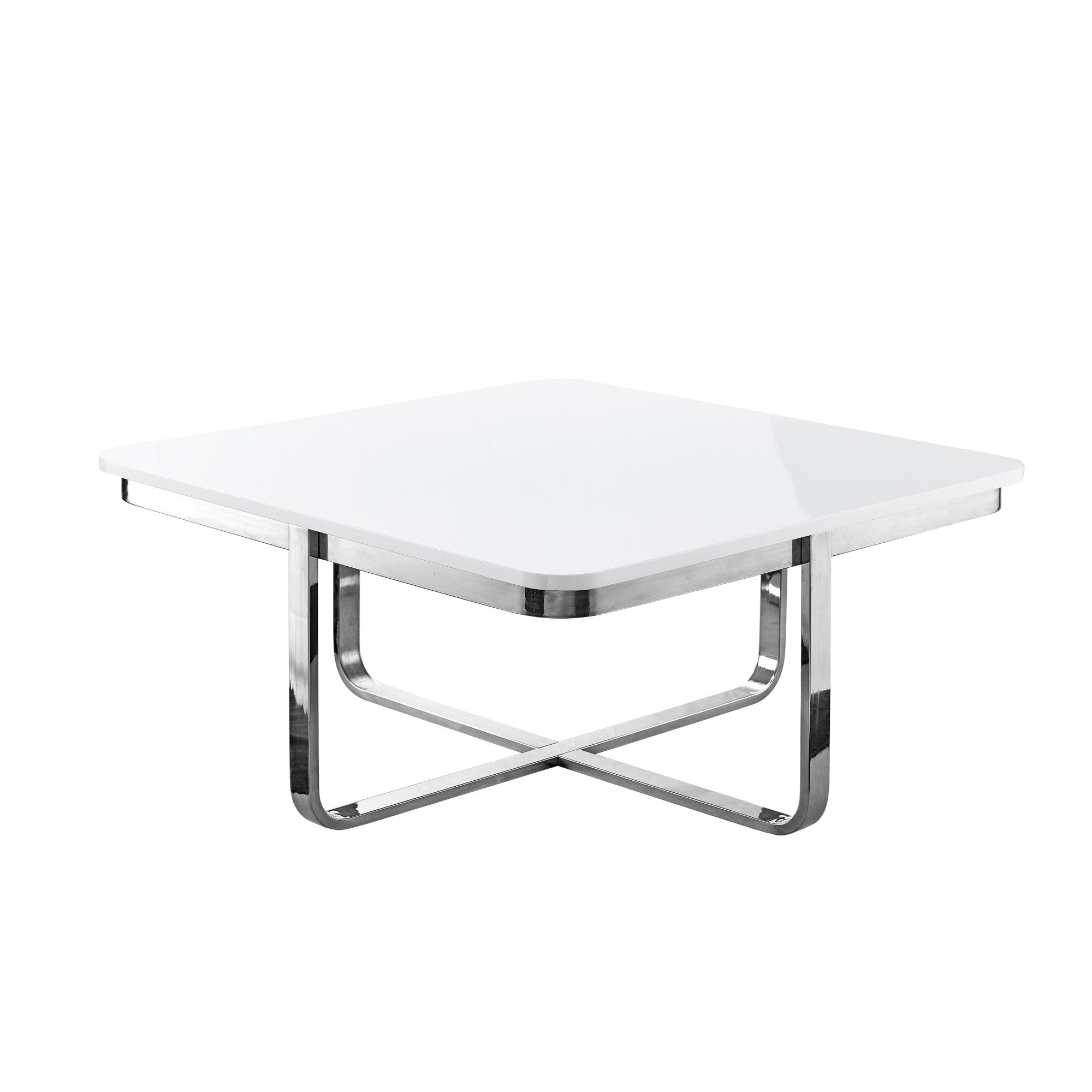 35 White And Silver Metallic Stainless Steel Square Coffee Table