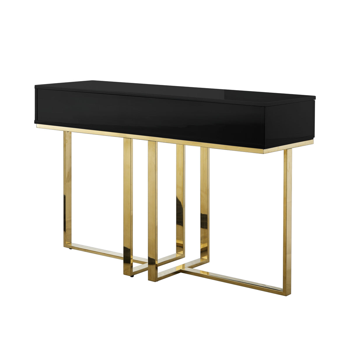 47'' Black And Gold Stainless Steel Coffee Table With Two Drawers