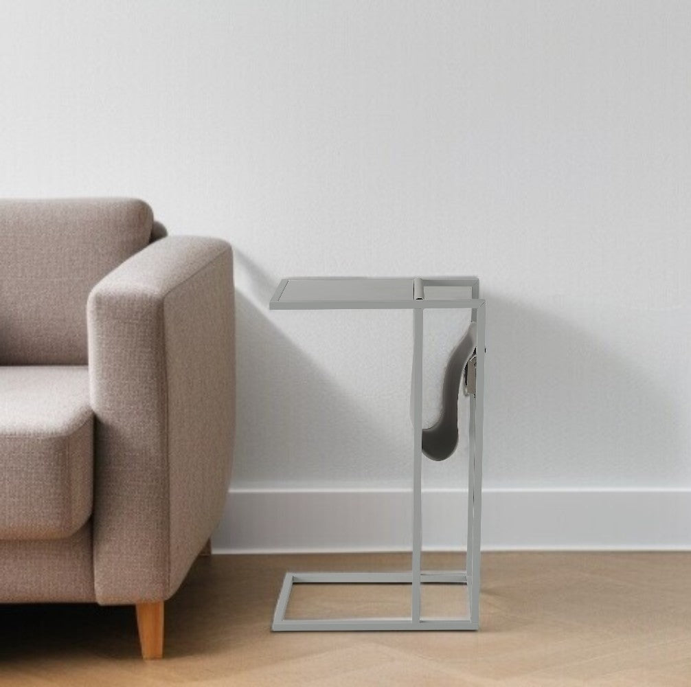 26'' Gray Wood and Iron C Table End Table With Magazine Holder And USB Port