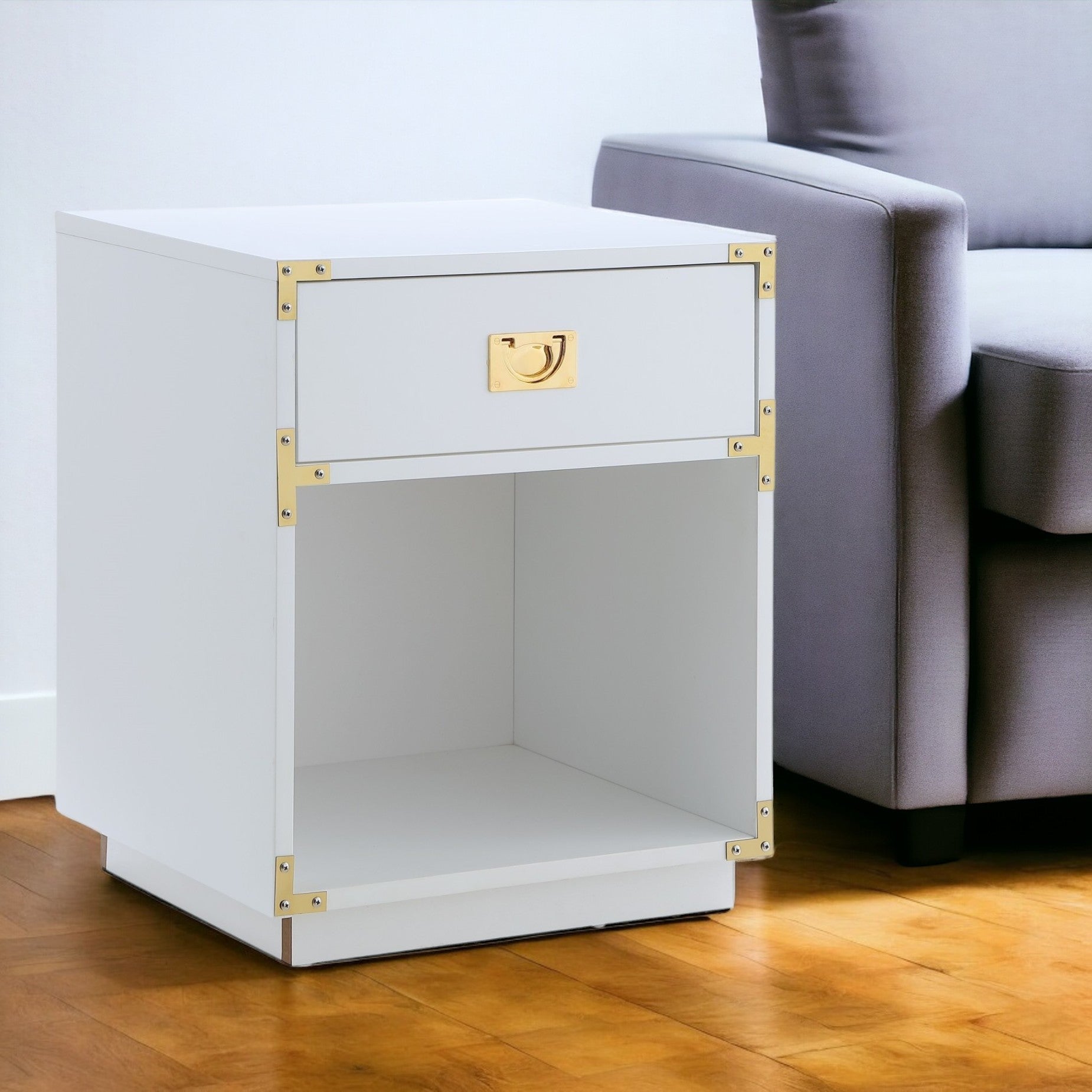 24'' White Wood Block End Table With Drawer And Shelf