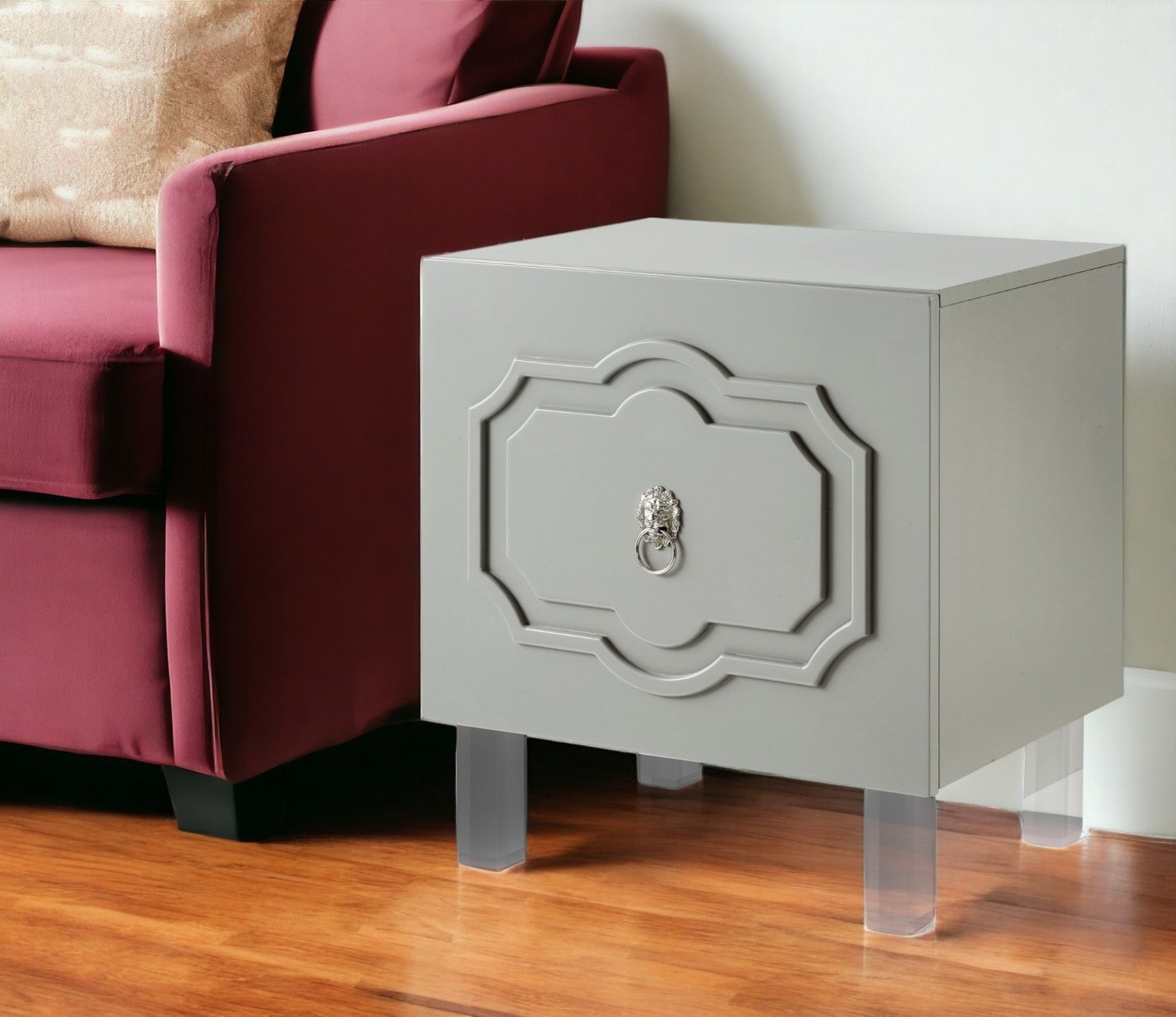 24'' Light Gray and Clear Wood and Acrylic End Table With Shelf