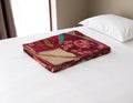 50 X 70 Red Floral Cotton Quilted Kantha Throw Blanket with Embroidery