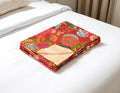 50 X 70 Blue Green And Red Floral Cotton Quilted Kantha Throw Blanket with Embroidery