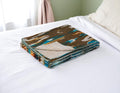 50 X 70 Brown And Blue Ikat Cotton Quilted Kantha Throw Blanket with Embroidery