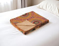 50 X 70 Brown And Beige Abstract Cotton Quilted Kantha Throw Blanket with Embroidery
