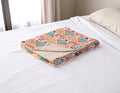 50 X 70 Beige And Pink Ikat Cotton Quilted Kantha Throw Blanket with Embroidery
