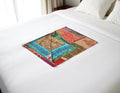 50 X 70 Tan And Beige Patchwork Silk Quilted Kantha Throw Blanket with Embroidery