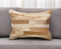 12'' X 20'' Tan Patchwork Cowhide Lumbar Throw Pillow