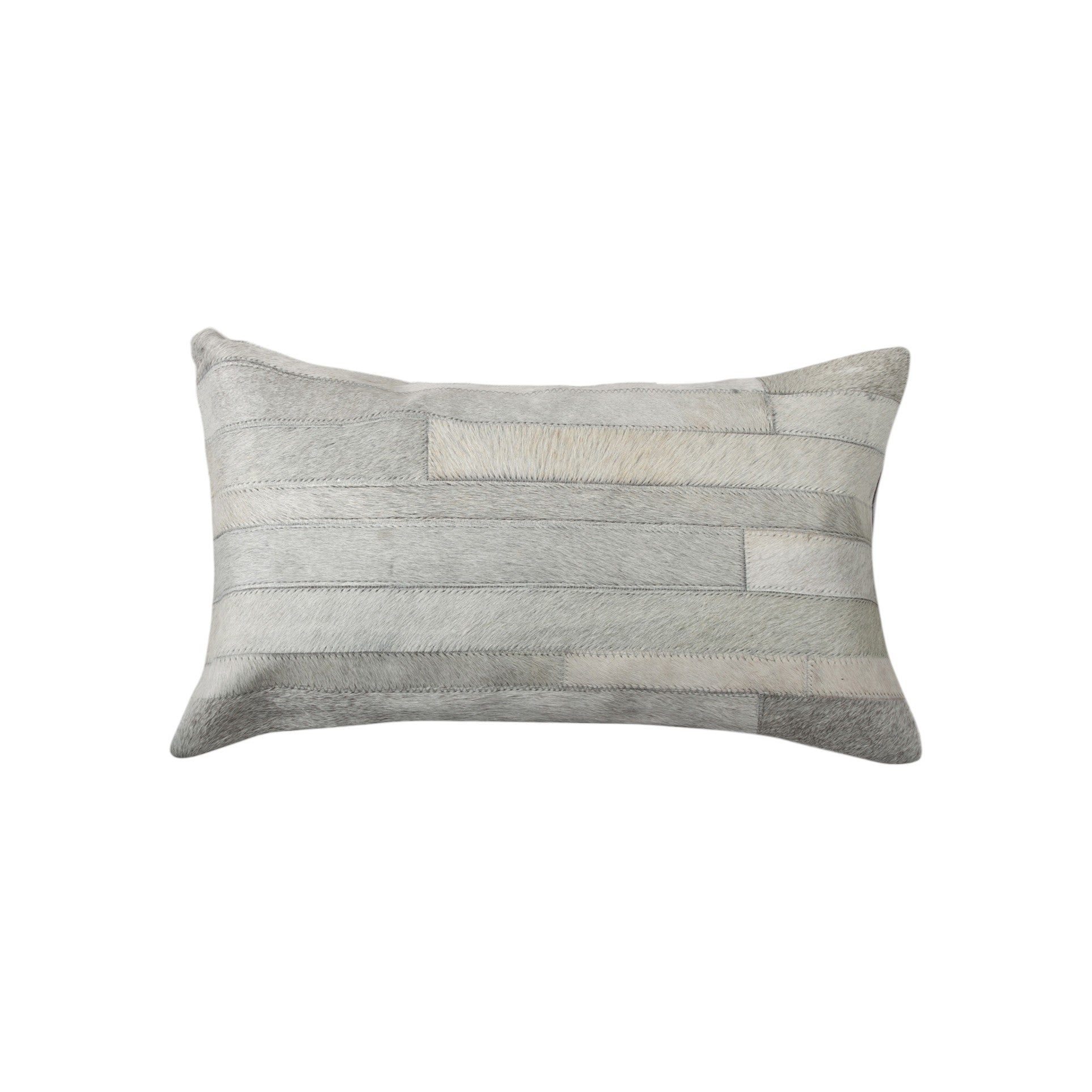 Set of Two 12'' X 20'' Gray Patchwork Cowhide Lumbar Throw Pillows
