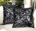 Set of Two 18'' Black and Silver Abstract Cowhide Throw Pillows with Glitter
