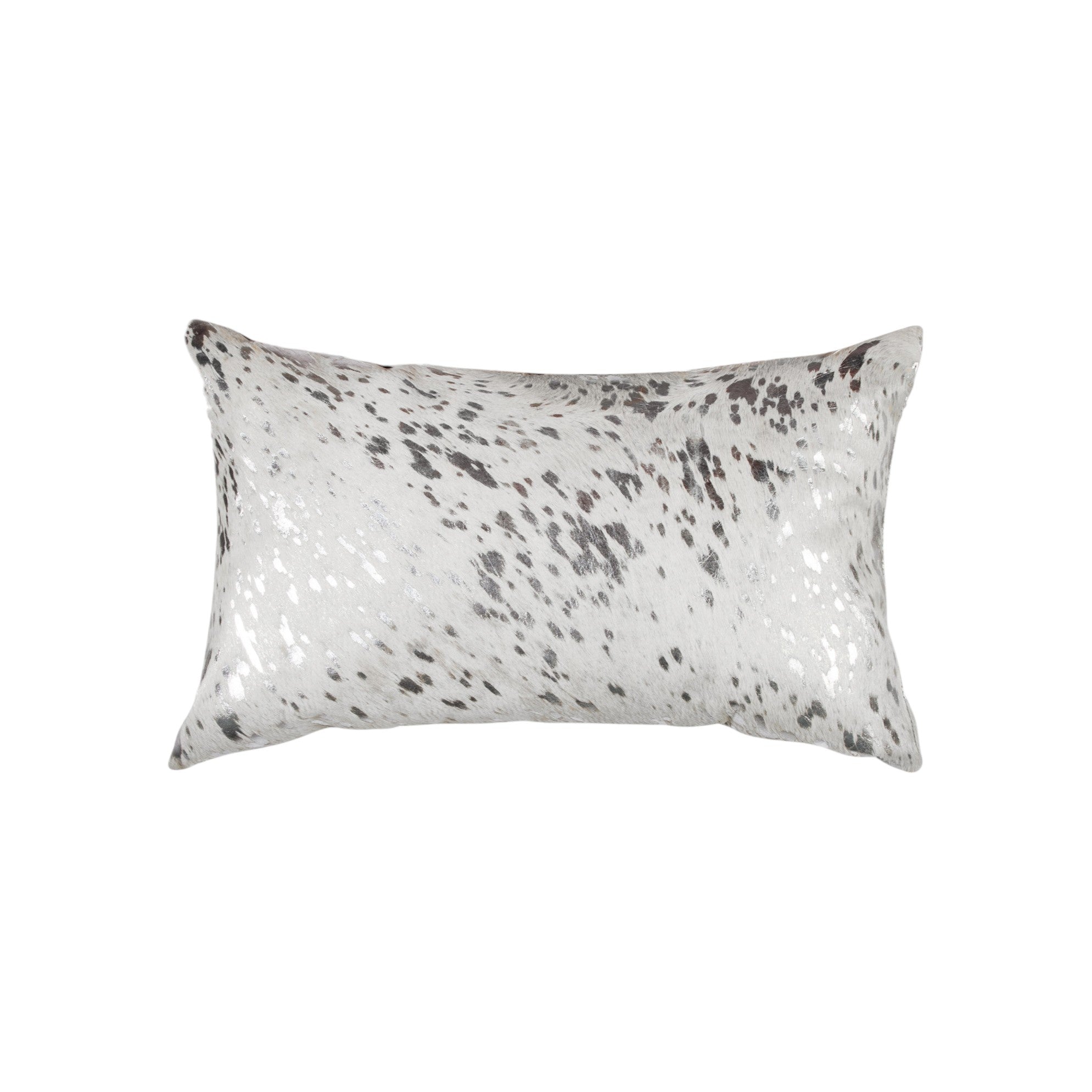 Set of Two 12'' X 20'' Gray and Silver Abstract Cowhide Lumbar Throw Pillows with Glitter