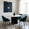 48 White and Black Marble and Solid Wood Pedestal Base Round Top Dining Table