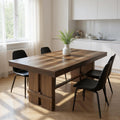 84 Dark Brown Wood Self-Storing Leaf Trestle Base Extension Dining Table