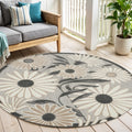 5 Beige And Gray Round Floral Indoor Outdoor Area Rug