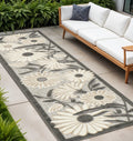 12 Beige And Charcoal Floral Indoor Outdoor Runner Rug