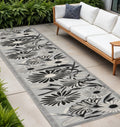 8 Black And White Floral Indoor Outdoor Runner Rug