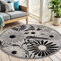 5 Black And White Round Floral Indoor Outdoor Area Rug