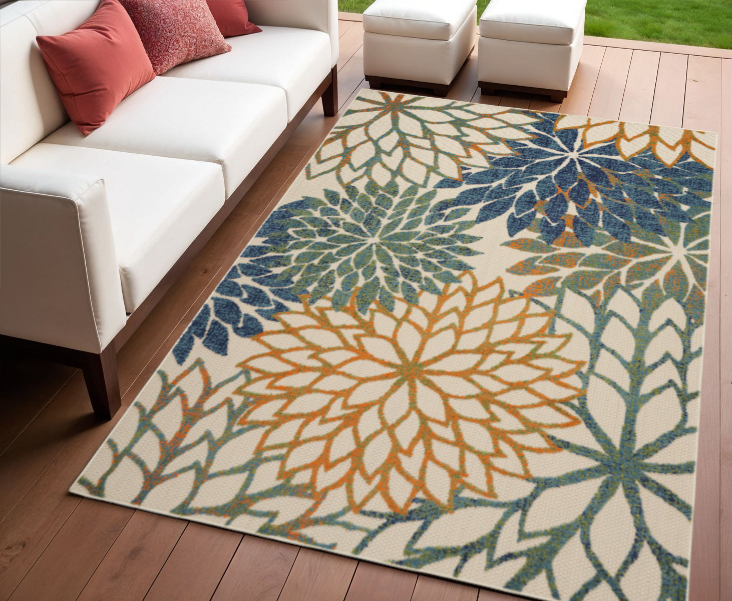 4 X 6 Blue And Green Floral Indoor Outdoor Area Rug