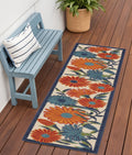 6 Ivory Blue And Orange Floral Indoor Outdoor Runner Rug