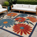 5 Ivory Blue And Orange Square Floral Indoor Outdoor Area Rug