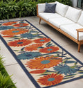 12 Ivory Blue And Orange Floral Indoor Outdoor Runner Rug
