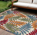10 X 14 Ivory Yellow Orange Green And Blue Palm Leaf Indoor Outdoor Area Rug