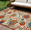 6 X 9 Red Gold Green And Teal Blue Floral Indoor Outdoor Area Rug