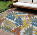 10 X 14 Ivory Blue Orange And Green Palm Leaf Indoor Outdoor Area Rug