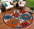 10 Ivory Blue And Orange Round Floral Indoor Outdoor Area Rug