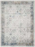 7' X 9' Blue and Ivory Floral Medallion Power Loom Distressed Washable Area Rug
