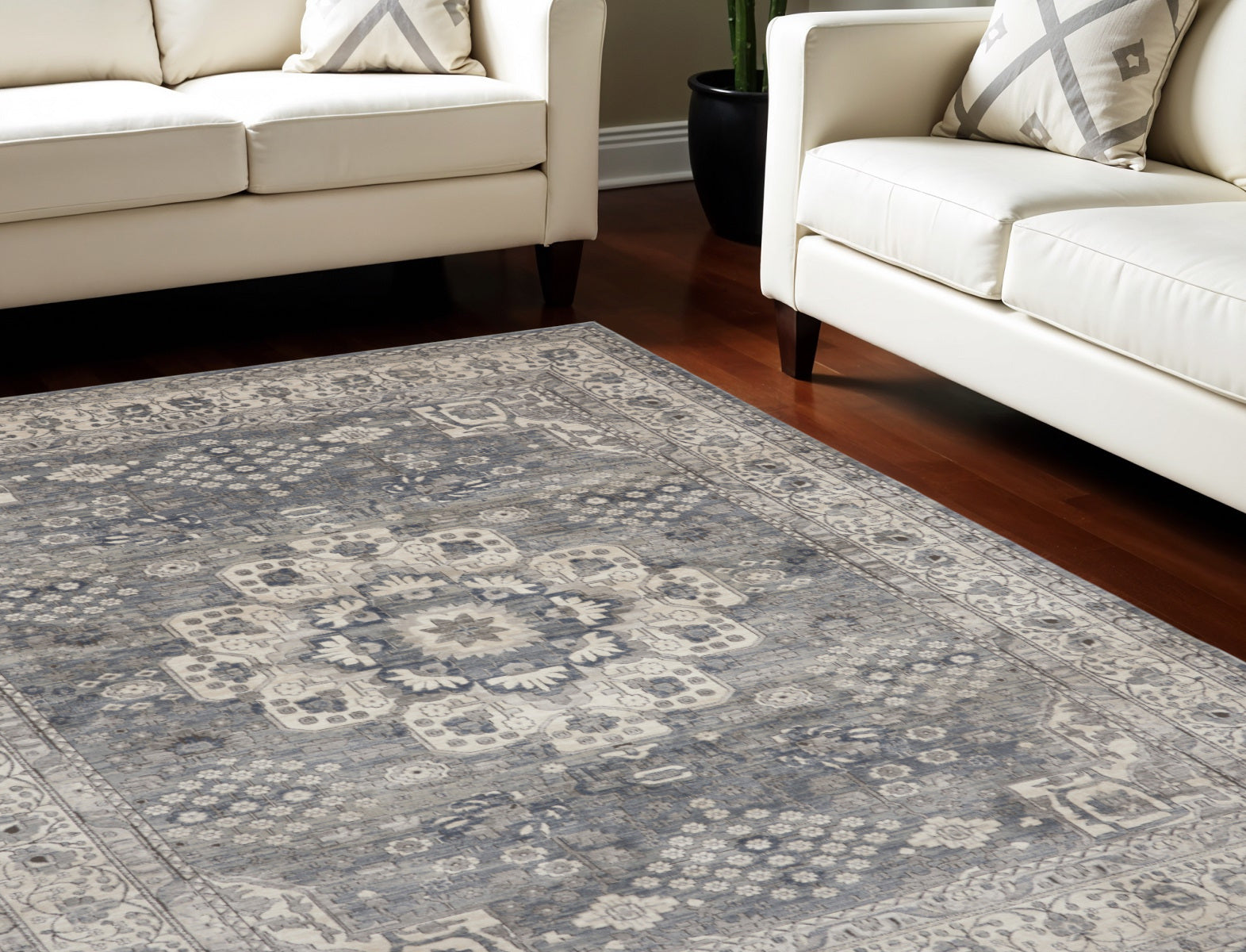 9' X 12' Gray and Ivory Medallion Power Loom Area Rug